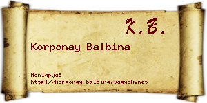 Korponay Balbina névjegykártya